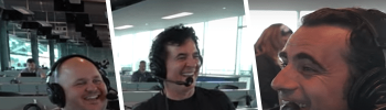 Ryan Wild, Scott Borchetta, and Dario Franchetti talk at the Indianapolis 500