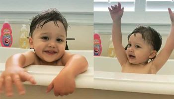 Jason Aldean's son Memphis in the bath telling a story