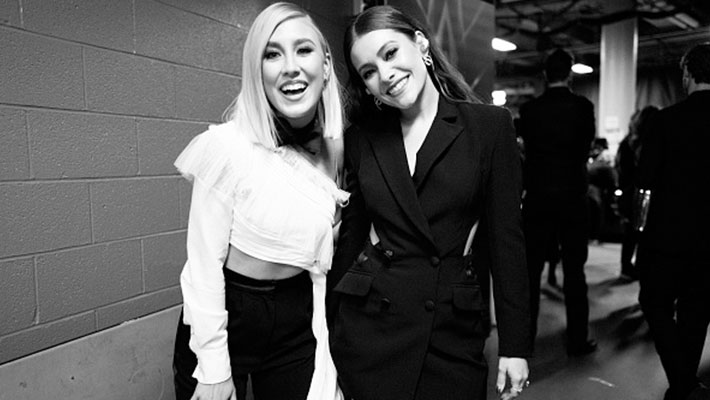 Maddie & Tae backstage during the 53rd Annual CMA Awards at Bridgestone Arena on November 13, 2019