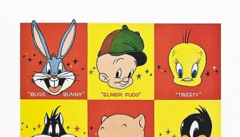 Warner Brothers Cartoon Poster top from left: Bugs Bunny, Elmer Fudd, Tweety Pie, 2nd row: Sylvester, Porky Pig, Daffy Duck, bottom: Foghorn Leghorn, Yosemite Sam, Pepe LePew