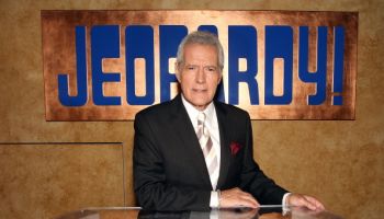 Alex Trebek poses on the set of Jeopardy