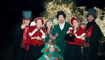 Thomas Rhett, Russell Dickerson, and Tyler Hubbard, and wives out caroling