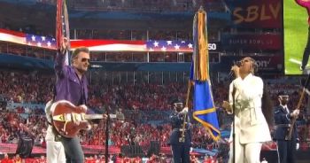 Eric Church and Jazmine Sullivan singing at the Super Bowl