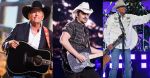 George Strait, Brad Paisley, and Alan Jackson all singing with guitars