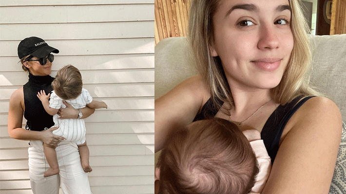 Maren Morris and Gabby Barrett holding their babies