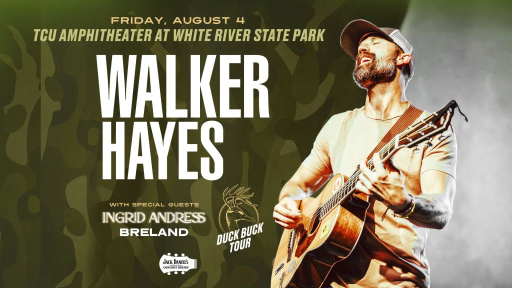 Walker Hayes With Ingrid Andress and Breland are coming to the TCU Amphitheater at White River State Park on Friday, August 4th!