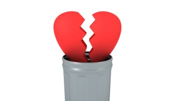 3D Rendering of broken heart in garbage can