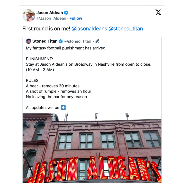 "First round is on me!" Jason Aldean