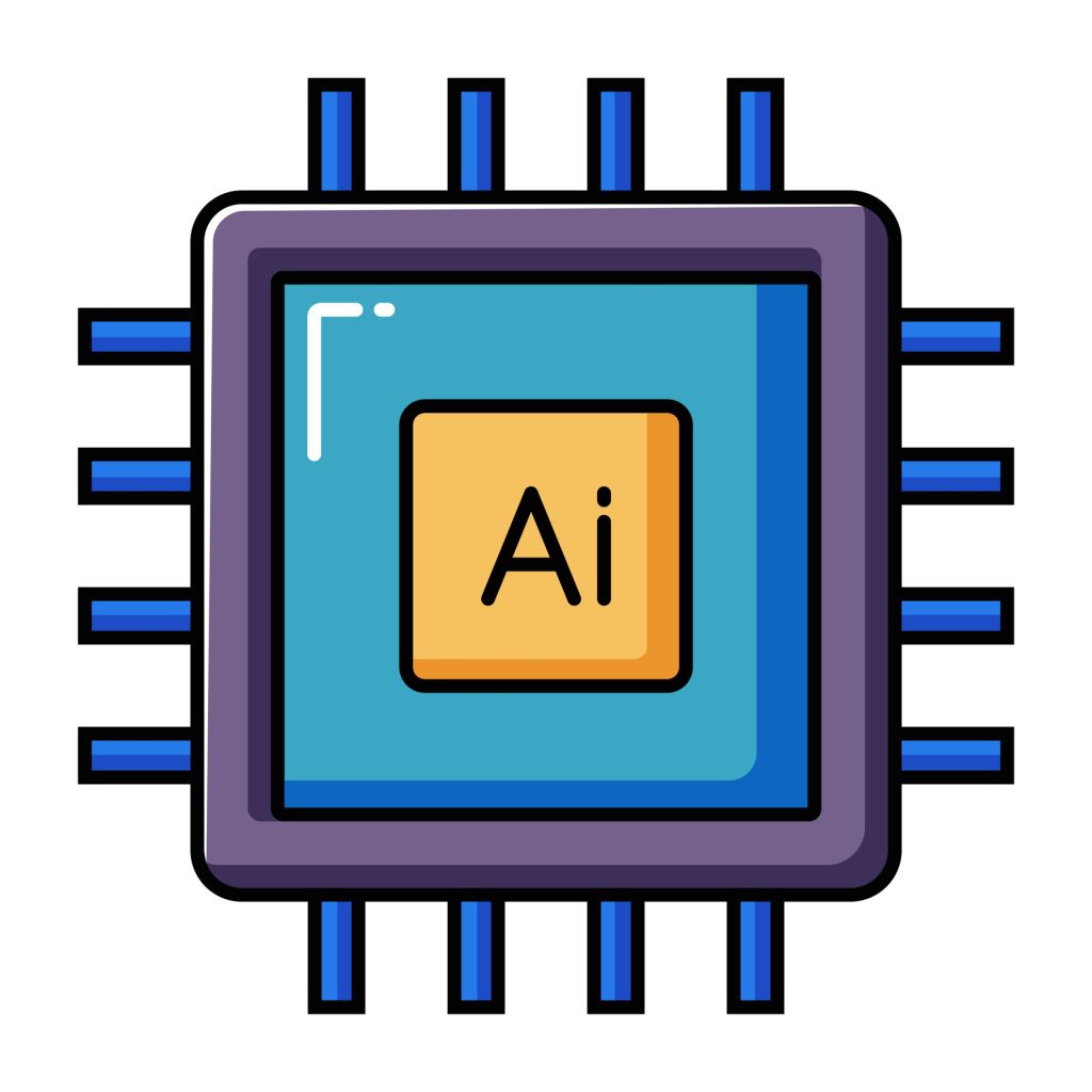 Cartoon AI microchip processor icon with colorful design isolated on white background