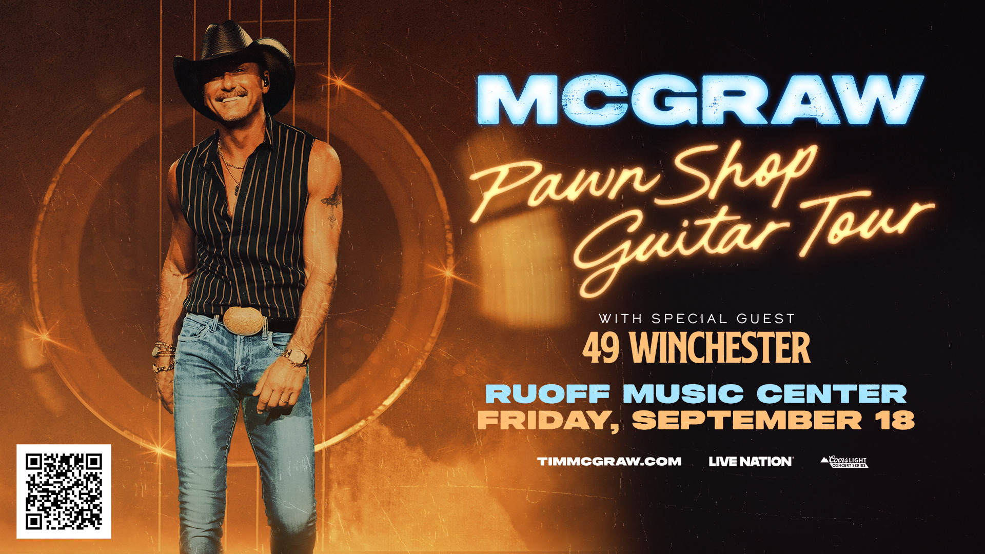 tickets to see Tim McGraw with 49 Winchester, Saturday, September 18th at Ruoff Music Center!